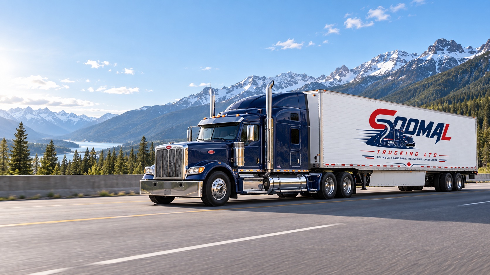 Soomal Trucking website hero showing a branded transport truck in the mountains